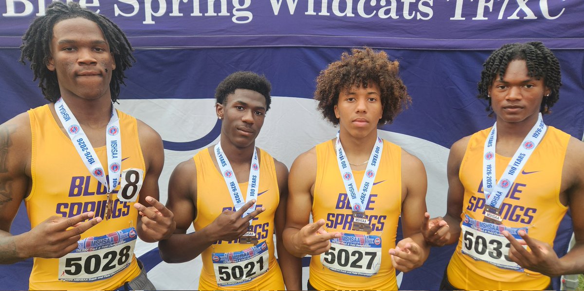 BSHSBoysTF's tweet photo. What a run by our boys 4x2 setting a school record last week and coming home with 4th place in the 4x200 meter relay at state! Pictures from left to right Justyn Lindsey, Stan Clark, Devin Jackson, and Aiden Ware. @WildcatsBSHS #greatdaytoneawildcat https://t.co/UjBb02WRhX