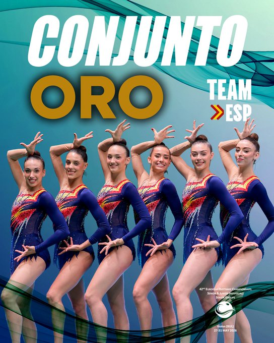 ardeportes's tweet photo. 🔴🔴 #Gimnasia || Inés Bergua conquista el oro en el Campeonato de Europa de #Varna2026 

➡️ La selección española ha firmado una brillante actuación y se ha impuesto en la competición de conjuntos, revalidando así el título conseguido el año pasado https://t.co/Sq0ar0zRJA