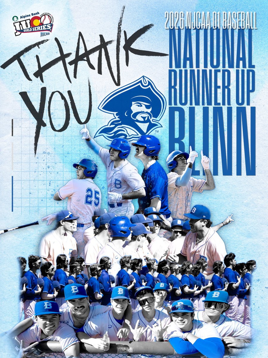 JUCOWorldSeries's tweet photo. Thank you, Bucs. 💙

@BlinnBaseball caps off their season as our National Runner-Up. The no 3 seeded Bucs fought through their 10th #jucows appearance, making moves on the field and in our community.

Congrats on an incredible season, Blinn! ⚔️💙

(1/3) https://t.co/8ZAXMNh52o
