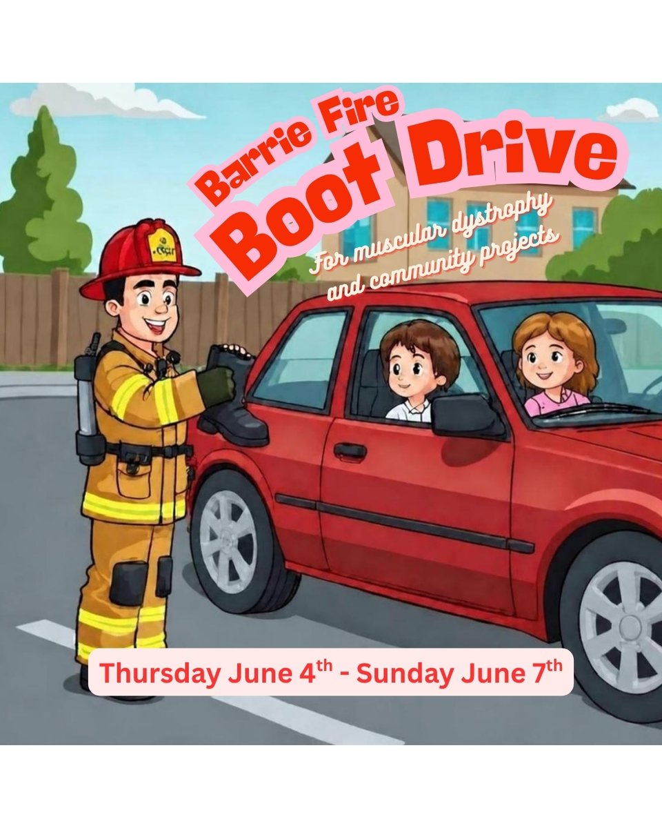 BarriePFFA's tweet photo. 🔥👨‍🚒👩‍🚒 THIS THURSDAY JUNE 7TH!!! We'll be out volunteering at parking lots across the city for our annual Boot Drive! 100% of the proceeds we raise go directly towards helping those with muscular dystrophy and those in need in the City of Barrie! As we know cash isn't as readily available as it used to be, we also have tap options for donation directly on our boots. A huge thank you to the citizens of Barrie that continue to have us amongst the top fundraising departments in the country! See you next weekend!