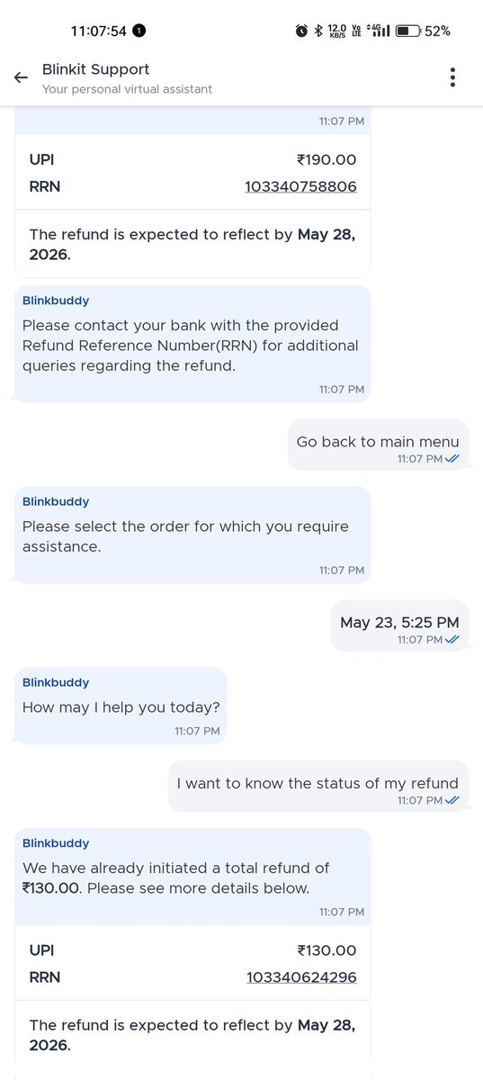 raja_1607_'s tweet photo. I had placed a request for refund on Blinkit. The support team said that the refund will come in 3-5 working days but it has not come https://t.co/xqz5gUizns has been 7 days, will I get a solution?  Contact me email - dearpain319@gmail.com @letsblinkit https://t.co/3L1kVoDSvT
