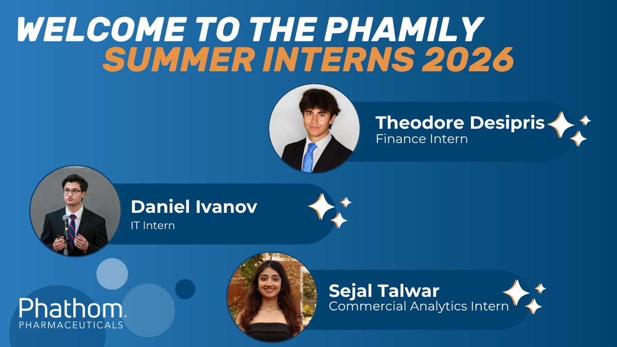 phathompharma's tweet photo. Big welcome to our 2026 Summer Interns!

They’ll spend the summer jumping into projects across IT, Finance, and Analytics, bringing fresh ideas, energy, and curiosity to the team.

Proud to welcome students from @RutgersU, @JohnsHopkins, and @NJIT.

Welcome to the #PhathomPhamily! #LifeAtPhathom