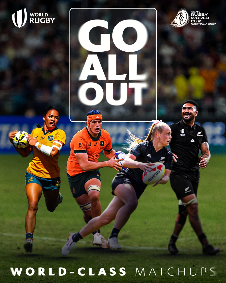 WorldRugby's tweet photo. Two formats, one unforgettable rivalry 🇦🇺🇳🇿

With Australia and New Zealand Women playing in the semi-final at #HSBCSVNSVLL, don't miss the chance to see them clash at Men's Rugby World Cup 2027! 🙌

🔗 #GoAllOut and apply for #RWC2027 tickets now at https://t.co/SOlBv5WBkr, and consider higher category tickets to improve your chances 🎟️