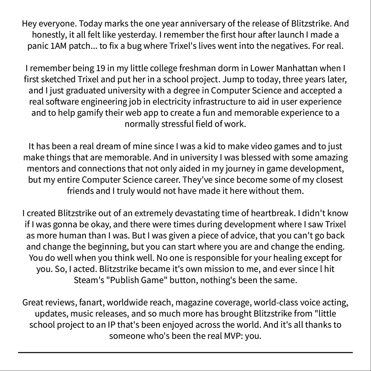 BlitzstrikeGame's tweet photo. One Year of #Blitzstrike - A message from the dev. https://t.co/5I5Yk0ux8C