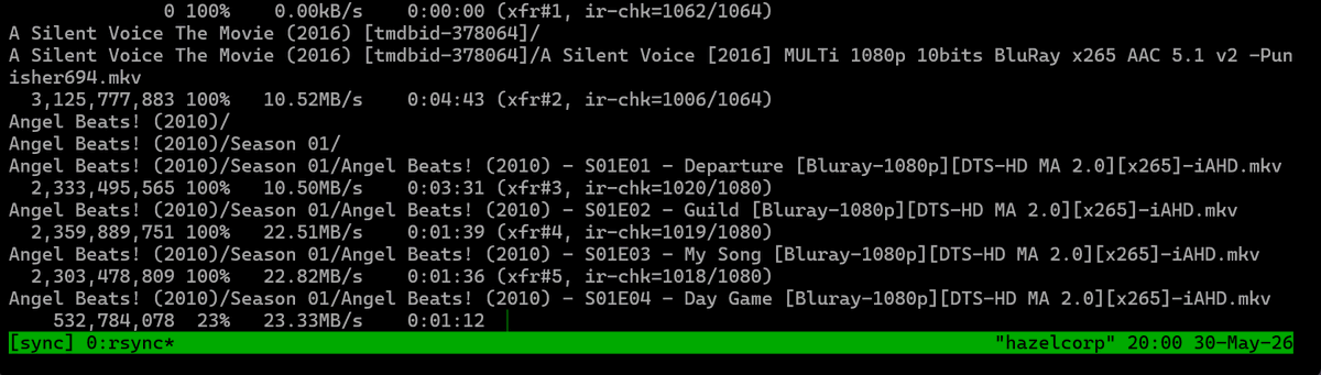 HazelCorp's tweet photo. Transferring my entire library to the new server. 
At this speed it will take about 33h :,) https://t.co/xJh5POVF5U