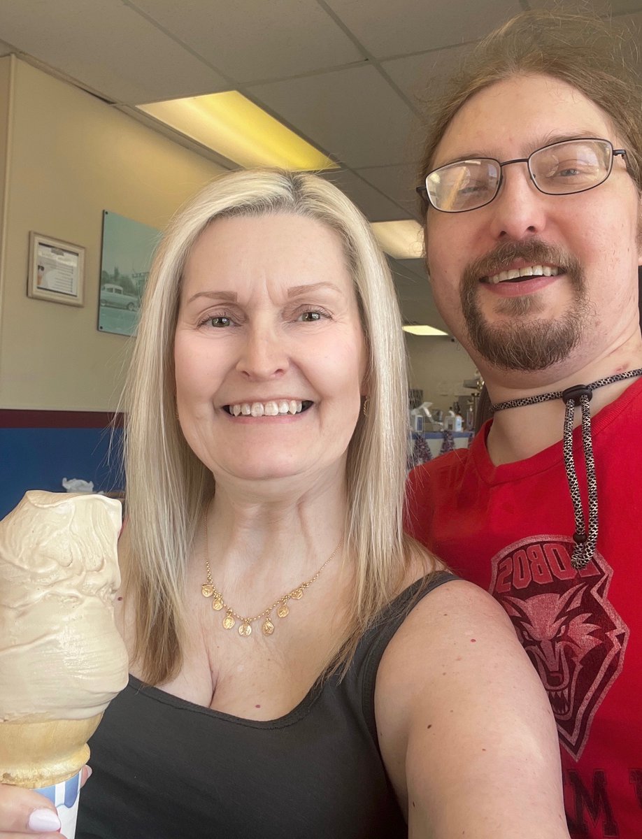 TravisJoynson's tweet photo. This is a photo of me and my mother enjoying Strickland's Salted Caramel Ice Cream together. I think she looks really good in this one. https://t.co/2Ktd82Bf6X