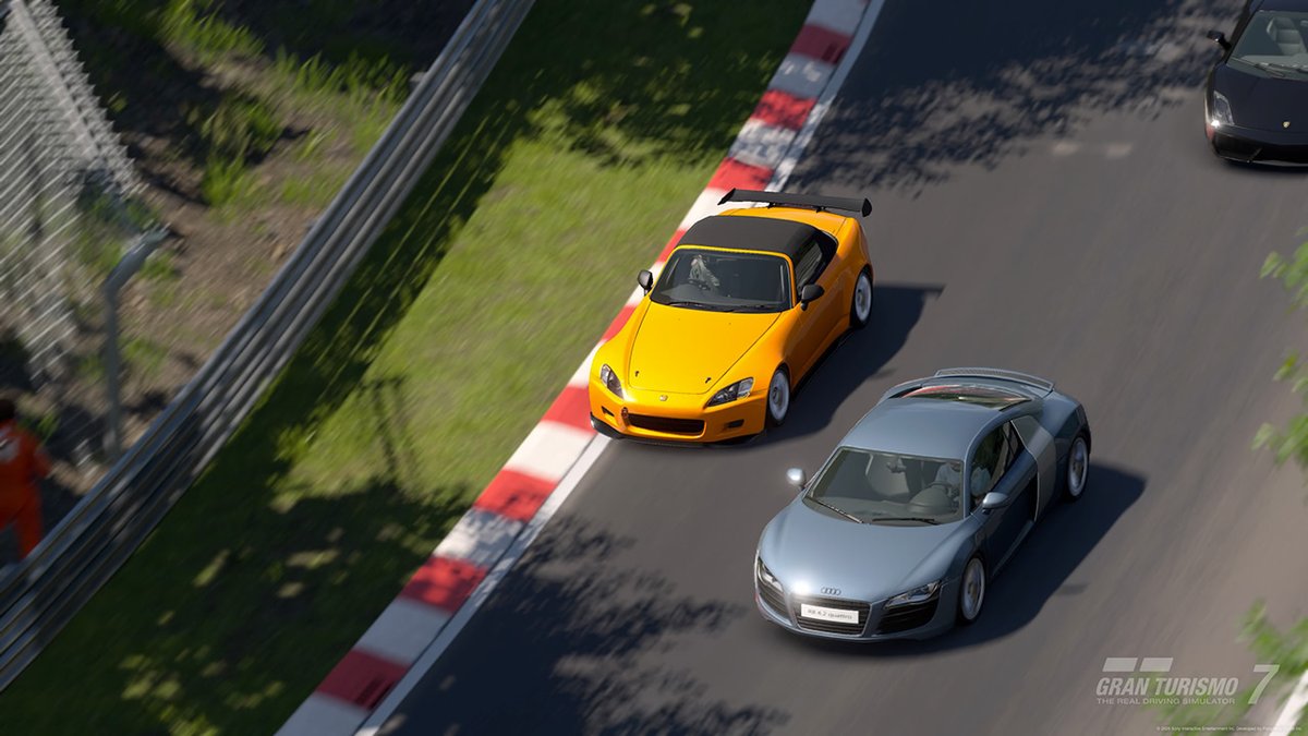 skymac_org's tweet photo. Nouvelle tentative, avec la Honda S2000 '99. Une réalisation sous forme de petit kiff grâce au moteur 2L NA qui rev' à 11 000 tours/minute. Vidéo et réglages  : https://t.co/RYzZGsRkrQ
#GT7 #GranTurismo7 #Nurburgring #Nordschleife https://t.co/X0XE1Vmol1