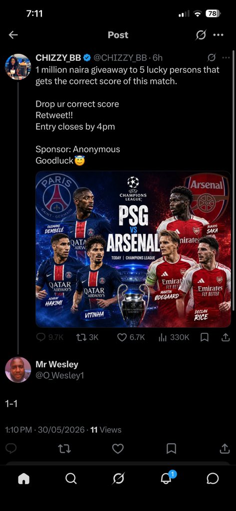 O_Wesley1's tweet photo. I get the correct score o @CHIZZY_BB 

Check ooo https://t.co/Wm8x75Nhls