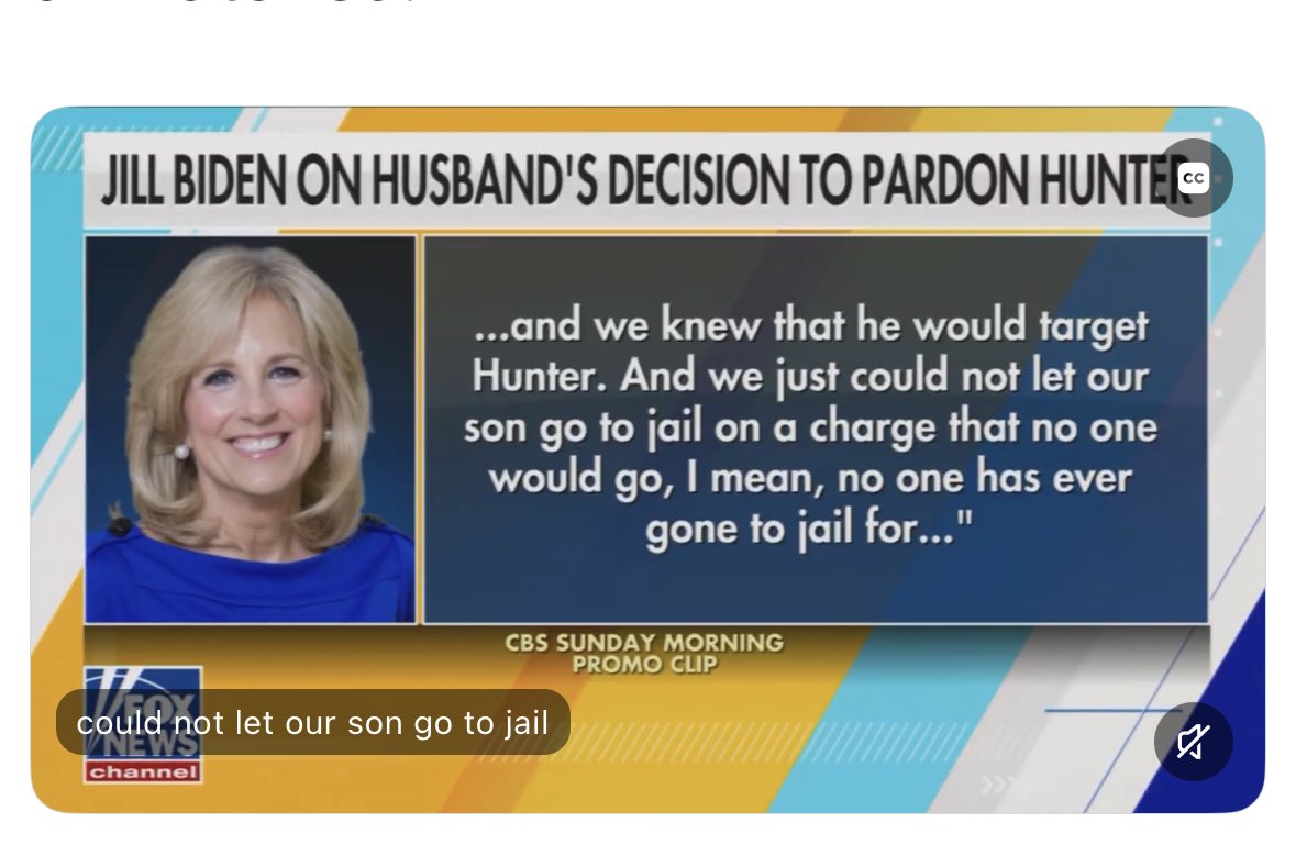JEHutton's tweet photo. Jill Biden is pumping out the lies overtime. Joe Biden’s own DoJ charged Hunter. There would not have been anything left for Trump to do but sit back and watch. 

Joe Biden ALWAYS intended to pardon Hunter. https://t.co/ez39WAiI1s