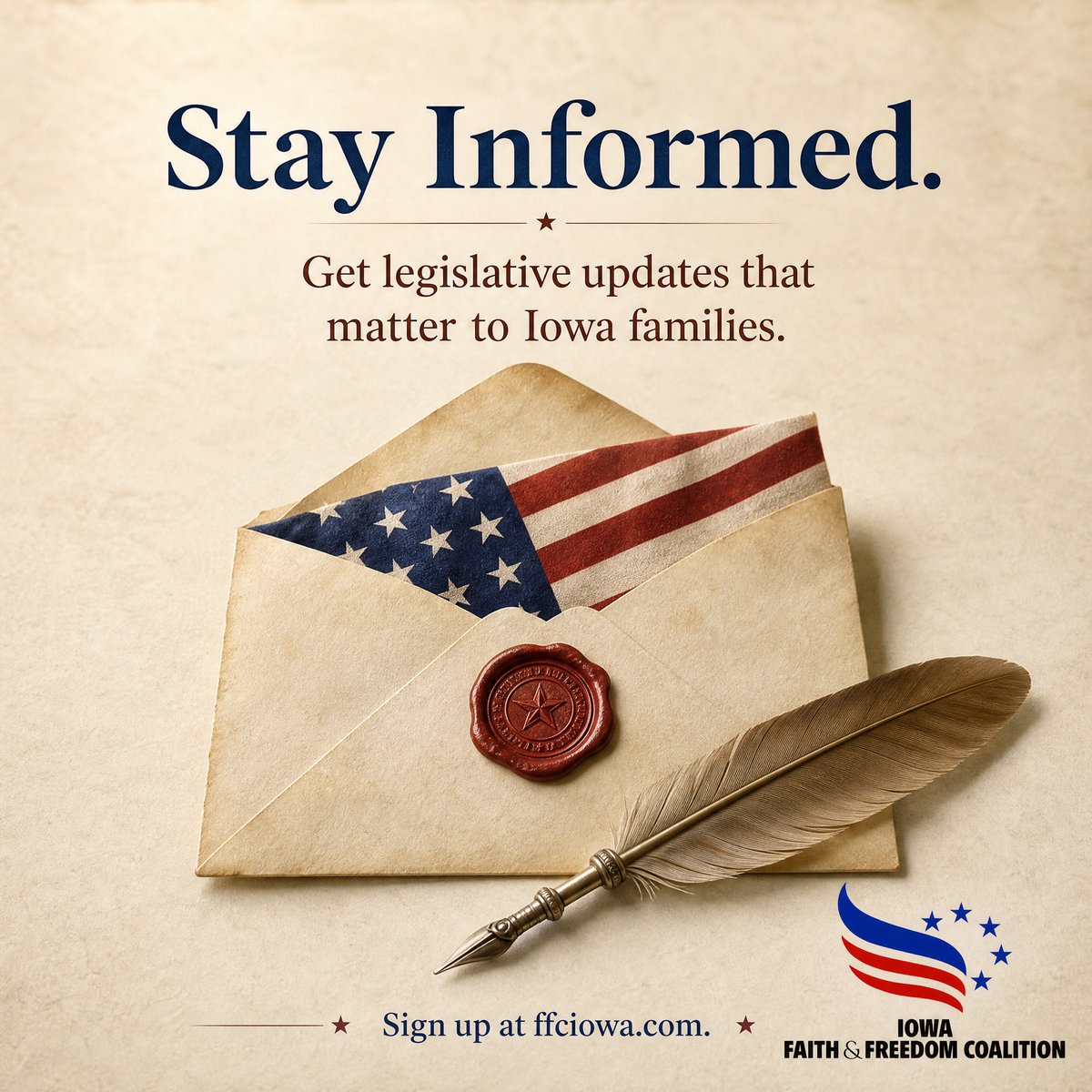 IowaFaith's tweet photo. Stay informed on the issues that matter most to Iowa families. Sign up for legislative updates from Iowa Faith &amp; Freedom Coalition and stay connected with what is happening at the Capitol, how it affects your family, and ways you can make your voice heard. https://t.co/q9ruMiSFep