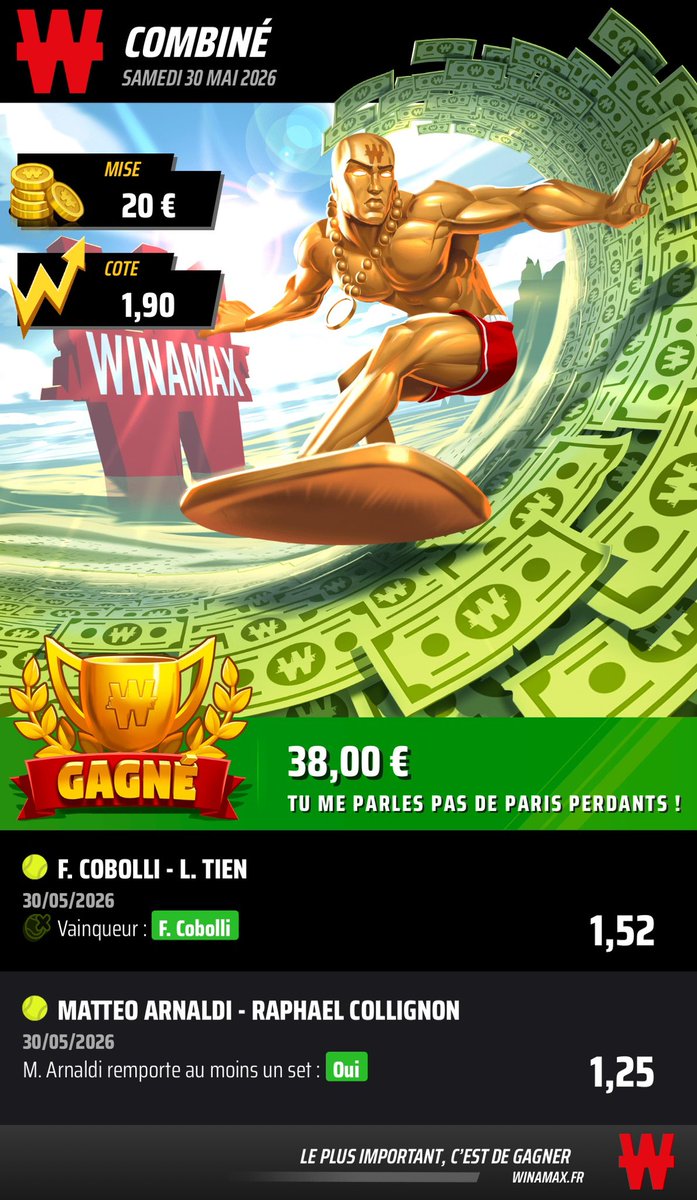 la__kiffance's tweet photo. #RolandGarros 🇫🇷 

🇮🇹Arnaldi 1 set + 🇮🇹Cobolli @ 1.90 (2%)✅

Valider en toute tranquillité 🔥

LIKE POUR LA SUITE ! ❤️

#TeamParieur https://t.co/UMCZJvbDvN