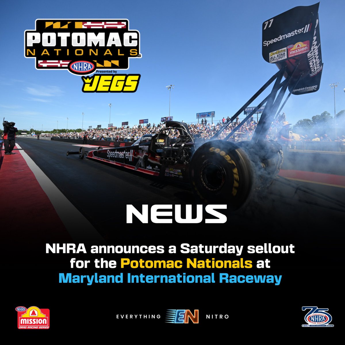 EverythingNITRO's tweet photo. The drivers are enjoying MIR, and so are the fans!

Fans have filled the stands for the inaugural NHRA Potomac Nationals presented by JEGS, as NHRA officials announced a Saturday sellout at Maryland International Raceway.

#nhramissionfoodsdragracingseries https://t.co/PttGHdFSDL