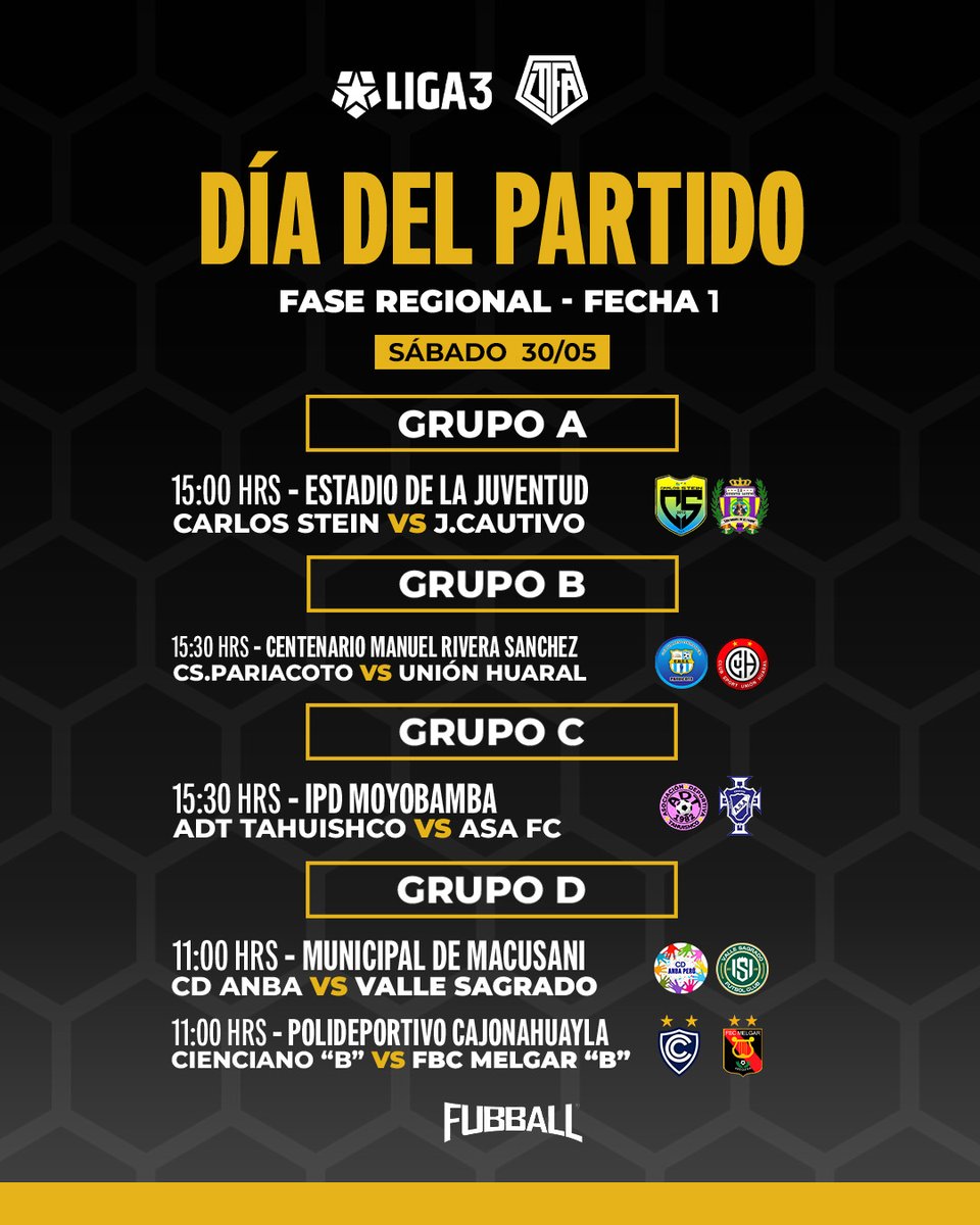 linfa_fpf's tweet photo. ¡NO TE PIERDAS EL INICIO DE LA LIGA 3! ⚽🔥
👀 Sábado de partidazos por la fecha 1 de la Fase Regional
#LINFA #Liga3 https://t.co/3zdq8c4WRH