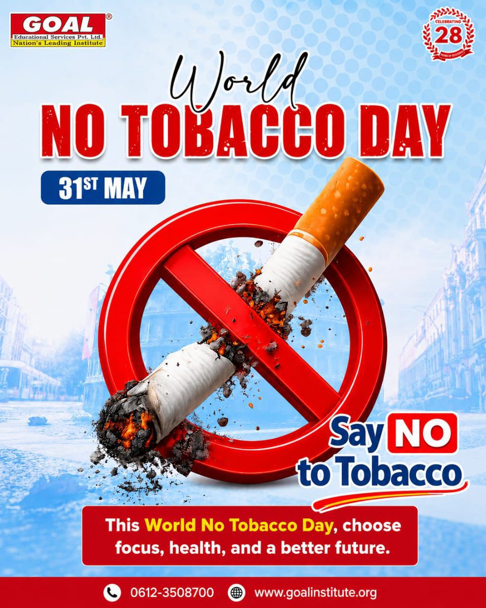 A healthy mind and a successful future begin with healthy choices. This  World No Tobacco Day, say NO to tobacco and YES to focus, fitness, and your  dreams. Every small decision today