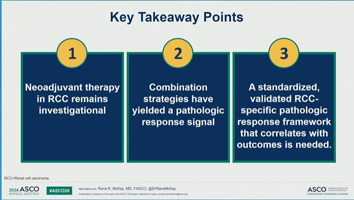 nataliagandur's tweet photo. #ASCO26 GU Oncology Spotlight 🚨

🔬 Neoadjuvant Treatment Strategies in Renal Cell Carcinoma
Presented by Rana R. McKay, MD, FASCO
@DrRanaMcKay
@OncoAlert
@ASCO
Neoadjuvant therapy in RCC remains one of the most important open questions in GU oncology.

The rationale is compelling:
➡️ treat micrometastatic disease earlier
➡️ assess treatment sensitivity in vivo
➡️ potentially downstage tumors
➡️ inform surgical timing
➡️ improve long-term outcomes

But the field is still not ready for routine practice.

Why?

Because activity is not the same as validated clinical benefit.
Modern IO-based regimens can shrink primary kidney lesions in metastatic RCC:
• CheckMate 214: kidney lesion ≥30% decline in 35%
• CheckMate 9ER: ≥30% decline in 51%
• CLEAR: median kidney lesion shrinkage 46%
Pathologic activity has also been reported after IO before nephrectomy:
• 52 patients across 9 sites
• 44% pathologic downgrading
• 13% pCR

These signals are biologically important.

But they do not yet define a standard neoadjuvant approach.

📌 Timing may matter.

In melanoma, trials such as SWOG-S1801 and NADINA support the superiority of neoadjuvant IO over adjuvant-only strategies.

That concept is highly provocative for RCC.
Could immune activation be more effective when the primary tumor is still present?
Maybe — but RCC-specific evidence remains incomplete.

🧪 Current neoadjuvant/perioperative RCC data remain limited.

Several early studies have explored:
• nivolumab
• avelumab + axitinib
• sitravatinib + nivolumab
• nivolumab-based combinations
Most are small phase II or single-arm studies.

And the largest randomized perioperative RCC trial, PROSPER, did not improve EFS:

➡️ nivolumab vs observation
➡️ EFS HR 0.94
➡️ 95% CI 0.74–1.21

So enthusiasm must remain evidence-based.

🧬 The endpoint problem is critical.

If neoadjuvant RCC is going to move forward, we need standardized pathologic response criteria.

Central principles:

✓ standardized
✓ reproducible
✓ correlated with outcomes

The INMC pathologic response framework categorizes viable tumor in the treated bed as:

• pCR: 0%
• near pCR: ≤10%
• pPR: >10–50%
• pNR: >50%

But reporting has been inconsistent.
In one review of RCC studies:
• only 4% described how pathologic response was assessed
• only 7% used quantitative measures
That is a major limitation.

Unlike some other tumors, we still do not fully know whether pathologic response reliably predicts EFS or OS in RCC.

🚧 New trials are trying to answer the right questions.

NEOSHIFT is testing pembrolizumab + belzutifan before radical nephrectomy in selected clear-cell RCC.
The LUNAR platform is designed to evaluate multiple neoadjuvant strategies in RCC, including systemic therapy followed by nephrectomy and adjuvant therapy.
These platform-style approaches are exactly what the field needs.

💬 My take:

Neoadjuvant RCC is promising — but still investigational.

Combination strategies have generated pathologic response signals.

But before changing practice, we need:

✓ validated RCC-specific pathologic endpoints
✓ biomarkers of response
✓ clarity on surgical safety
✓ correlation with long-term outcomes
✓ randomized evidence
✓ patient selection
The goal is not simply to shrink the kidney tumor.
The goal is to prove that earlier systemic therapy improves meaningful outcomes.

For now, neoadjuvant RCC belongs in clinical trials whenever possible.
@DrChoueiri 🇺🇸@hoperugo 🇺🇸 @matteolambe 🇮🇹 @TiansterZhang 🇺🇸 @CathyEngMD 🇺🇸 @stolaney1 🇺🇸 @montypal 🇺🇸 @tompowles1 🇬🇧 @brian_rini 🇺🇸 @cdanicas 🇪🇸 @NiuSanford 🇺🇸 @amerseburger 🇩🇪 @GlopesMd 🇺🇸 @Icro_Meattini 🇮🇹 @PGrivasMDPhD 🇺🇸 @DrYukselUrun 🇹🇷
#ASCO26 #GUOnc #KidneyCancer #RCC #NeoadjuvantTherapy #Immunotherapy #PrecisionOncology #ClinicalTrials