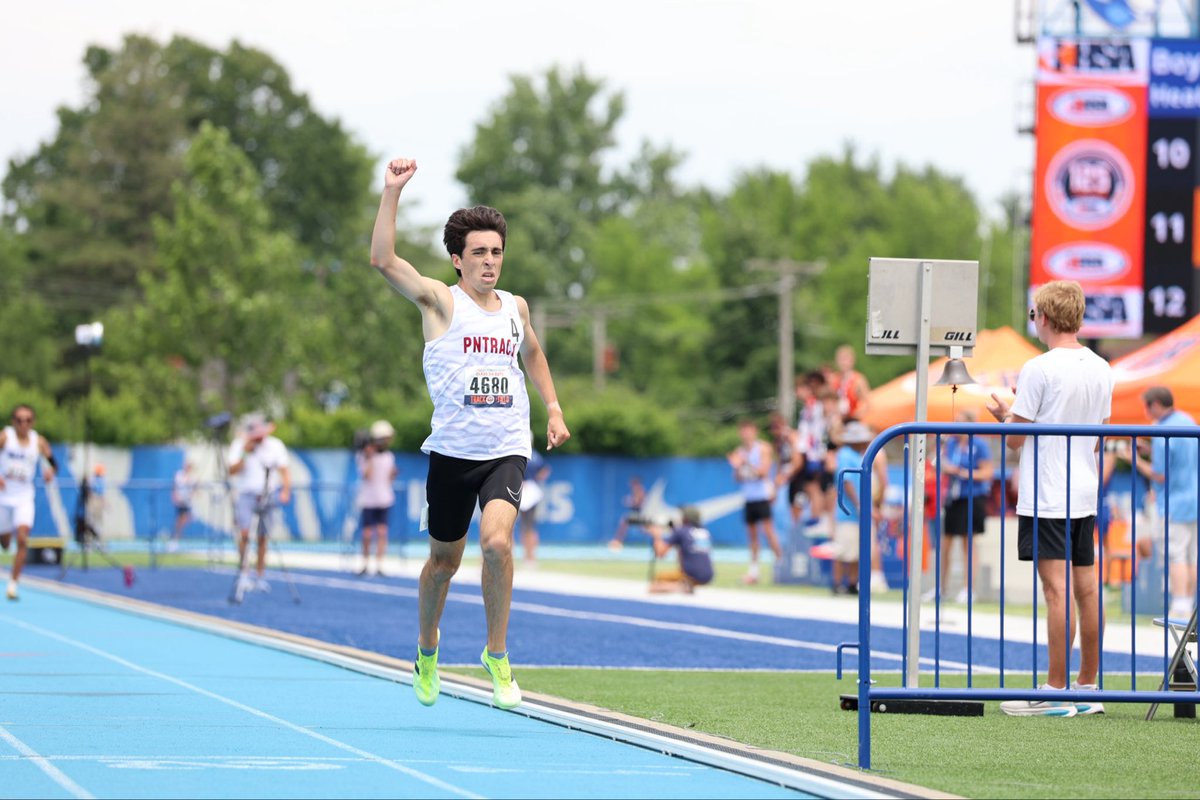PNTigersTF's tweet photo. Aidan Connors is a STATE CHAMP in the 3200 running 8:55.93!! Congratulations to AC! He will attempt the double and run the 1600 later this afternoon. @PNHSAD https://t.co/mjcAH2DJp0