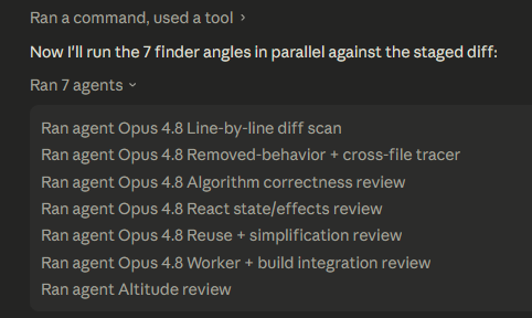 thinkdj's tweet photo. A welcome enhancement for Opus 4.8 - Automatic nuanced reviews. 
#opus48 #aicodereview #solodev #buildinpublic https://t.co/p1SSxP25lR
