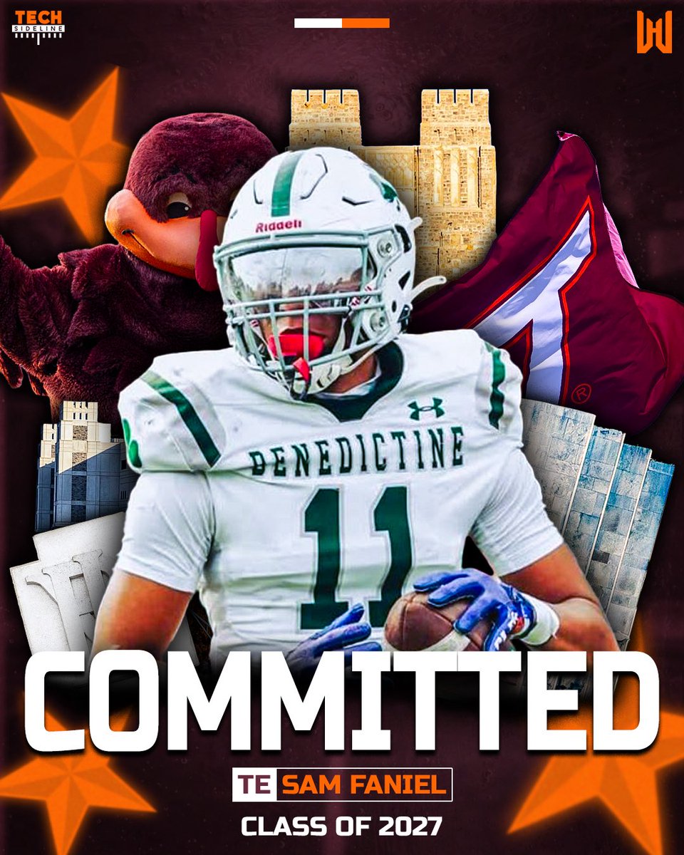 TechSideline's tweet photo. COMMIT: The #Hokies pick up Sam Faniel (6-5, 215) as their third tight end commit in the 2027 class! 

Faniel, a Richmond native, plays for Benedictine College Prep, and is a consensus top-10 player in the state of Virginia!

@samfaniel_ | @TheHokieWay https://t.co/dAmO5YsUU6