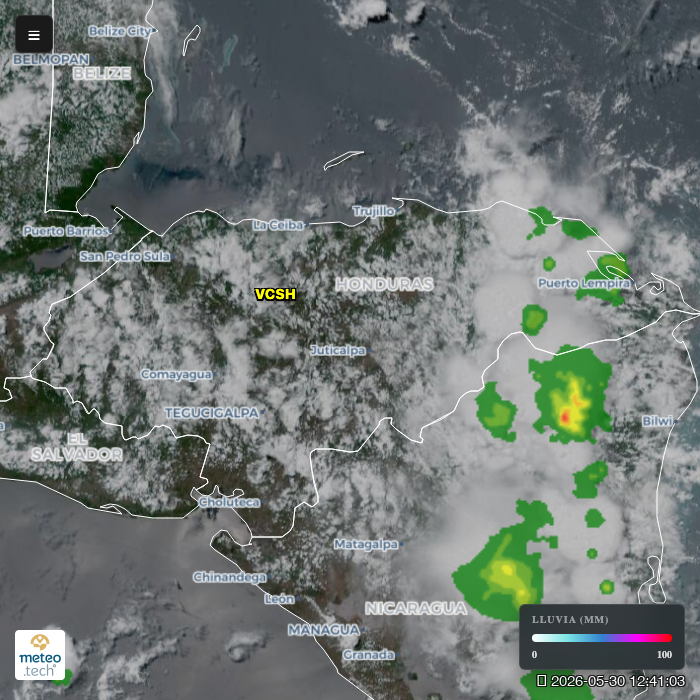 climaya's tweet photo. Vaguada superficial y humedad del Pacífico causarán lluvias moderadas dispersas con actividad eléctrica en Occidente, Centro y Sur. Choluteca podría registrar acumulados significativos de 20 a 30 mm. #ClimaHN https://t.co/s9LcH996uW