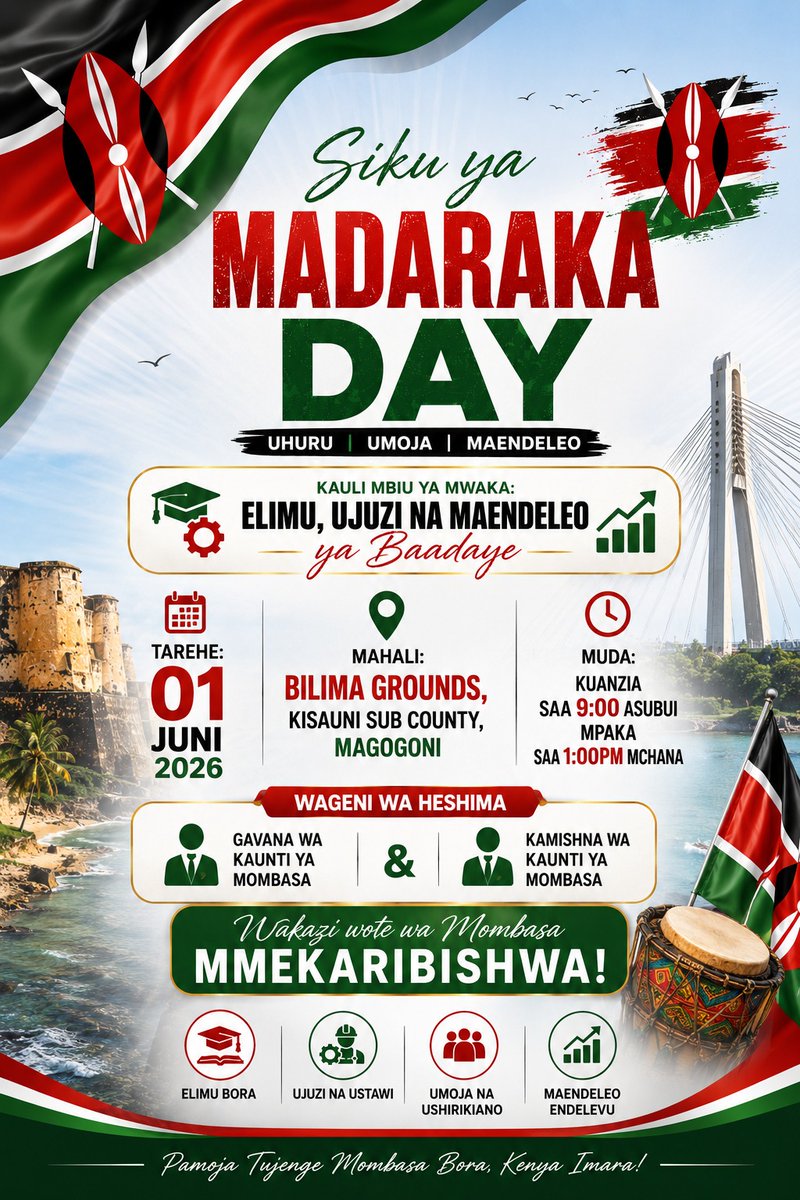 SubcountyAdmin's tweet photo. Nyote mwakaribishwa !

#MadarakaDay2026 #Elimu #UjuziNaMaendeleo https://t.co/87yZUsQ3o8