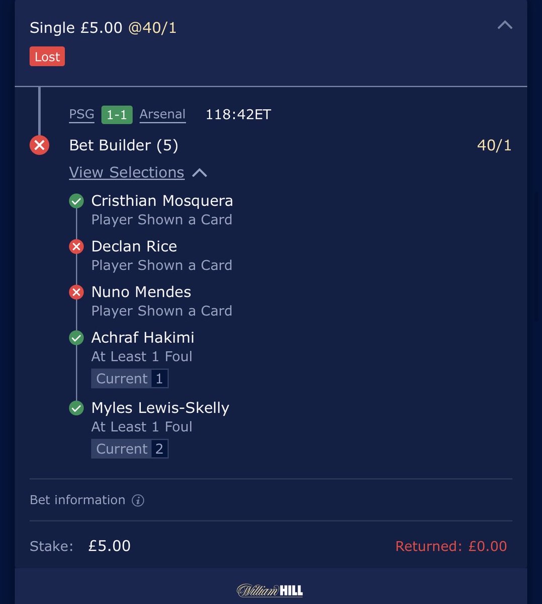 AntFoxx's tweet photo. @A6788C Would of won if @WilliamHill paid out on extra time like the others 🥱 😡 https://t.co/rs4CDsg5l8