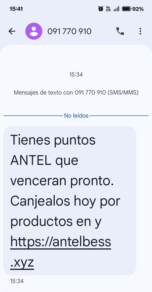 eabaparis's tweet photo. @AntelDeTodos  mensaje falso en nombre de ANTEL 091 770 910 es una estafa robo de identidad desde https://t.co/YrfrWB7D5d es falso https://t.co/KICABNKI1V