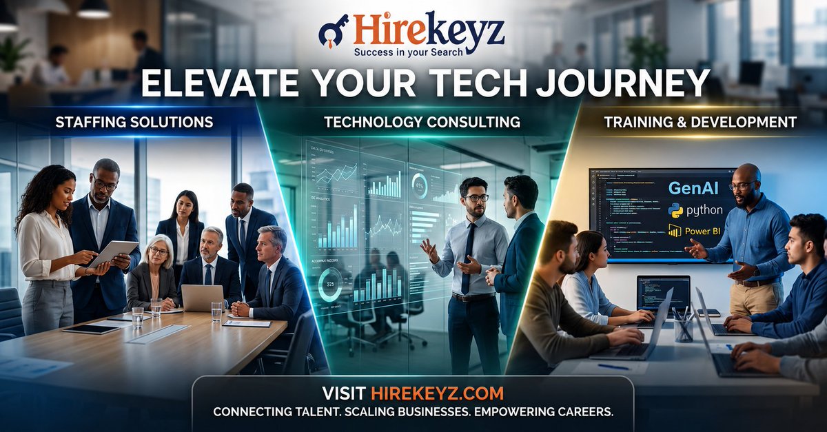 hirekeyz's tweet photo. 🚀 Elevate your tech journey with Hirekeyz.

IT Staffing • Technology Consulting • Training in Python, GenAI, Power BI &amp; Data Analytics.

Connect talent. Scale businesses. Empower careers.

🌐 https://t.co/Fpdn90mPLr

#Hirekeyz #ITStaffing #TechCareers https://t.co/X9JecNllS8