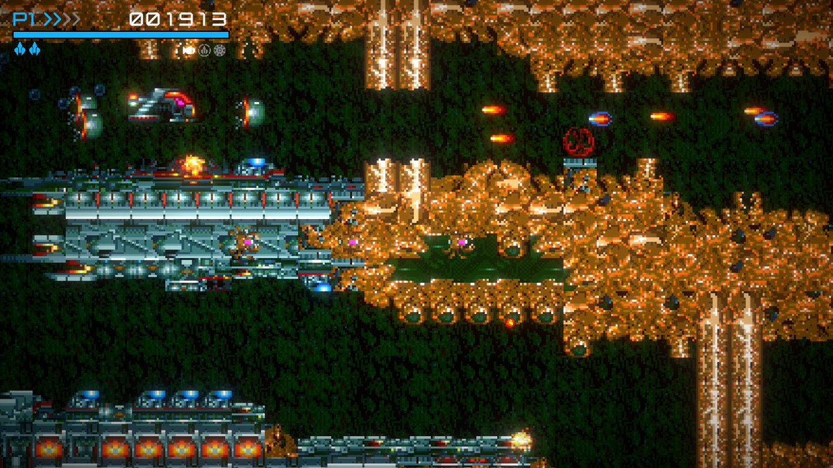 pithi91's tweet photo. Très bon shoot ce X-Out Resurfaced (version Switch), remaster de ce qui était déjà un excellent shoot à l'époque sur Amiga 500. Toujours aussi cool de customiser son vaisseau entre les niveaux. 
Vivement Z-Out @ININ_Games 😉 https://t.co/xZ2EMIj9hd
