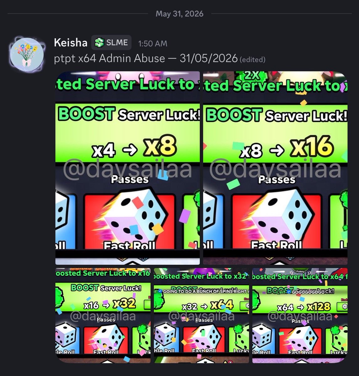 daysailaa's tweet photo. ptpt x64 Admin Abuse Slime RNG✅ https://t.co/Q6nlGo5xUA