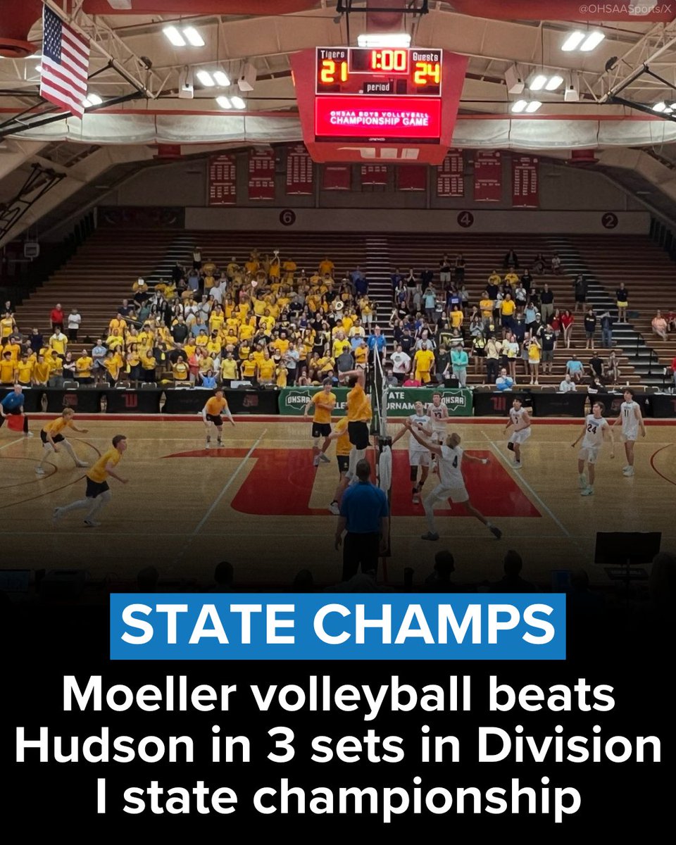 WCPO's tweet photo. Let's go Crusaders! The Moeller volleyball team defeated Hudson on Saturday at Wittenberg University to secure the Division I state championship. https://t.co/2GFAllSmVo https://t.co/NMyQ6gCd39