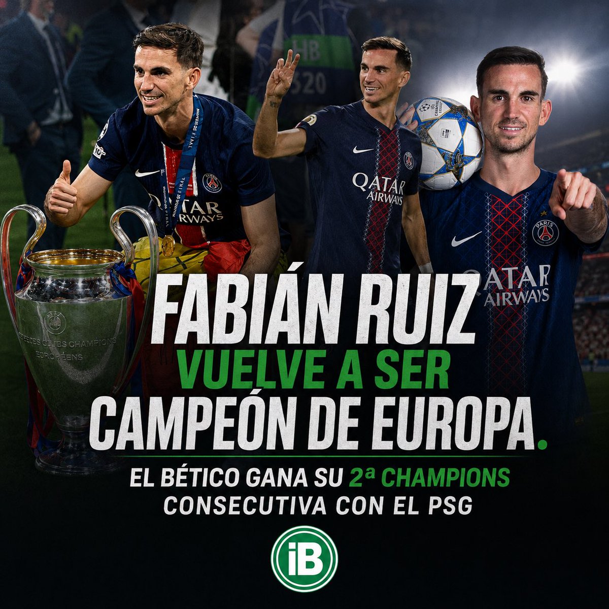 InformaBetisWeb's tweet photo. 👏💚FABIÁN ES CAMPEÓN DE CHAMPIONS POR SEGUNDA VEZ CONSECUTIVA

¡¡Enhorabuena Fabián!! @FabianRP52 

#fabian #champions #psg #betis https://t.co/plaEBIJAbd