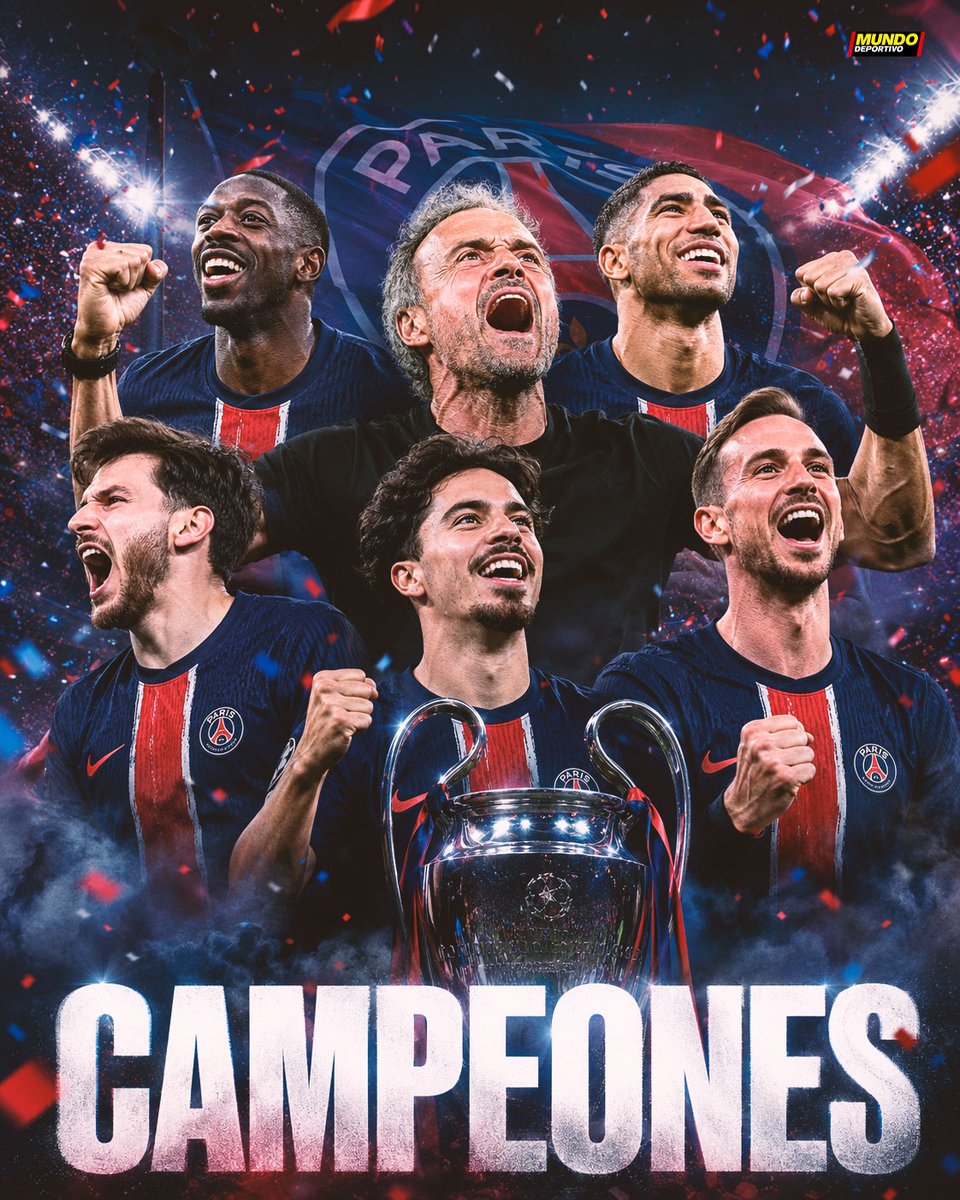 mundodeportivo's tweet photo. 🏆 𝗘𝗟 𝗣𝗦𝗚 𝗚𝗔𝗡𝗔 𝗟𝗔 𝗖𝗛𝗔𝗠𝗣𝗜𝗢𝗡𝗦 𝗟𝗘𝗔𝗚𝗨𝗘

💥 El equipo de Luis Enrique se impone al Arsenal en los penaltis y conquista su segunda orejona consecutiva https://t.co/eCyT0s6CE2