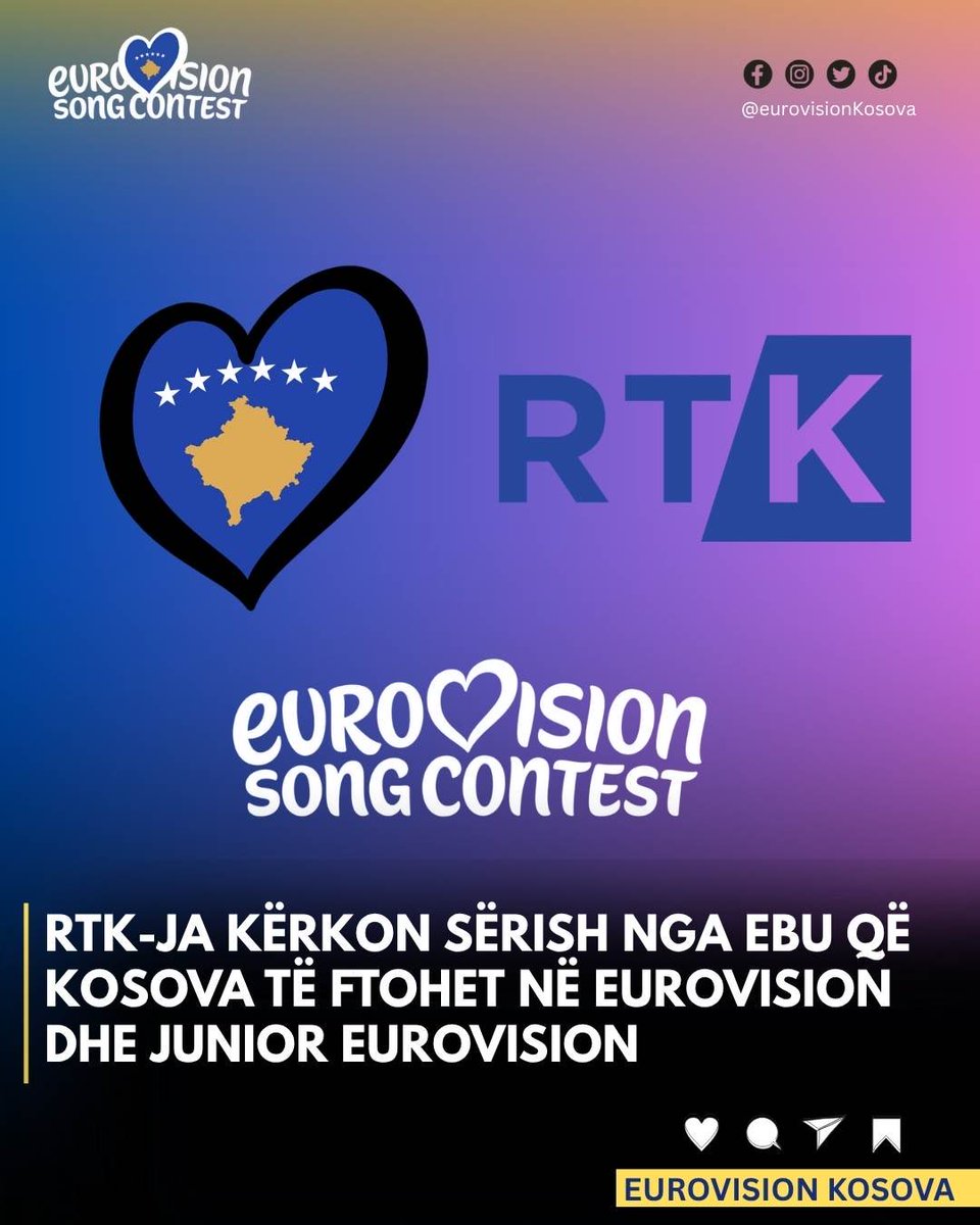 ESCKOSOVO's tweet photo. RTK renews its request for Kosovo’s participation in Eurovision and Junior Eurovision 🇽🇰🎶

RTK has officially submitted a renewed request to the EBU, seeking Kosovo’s inclusion in both the Eurovision Song Contest and Junior Eurovision Song Contest.  #Eurovision #ESC2027 #Kosovo https://t.co/uzj7z83Zca