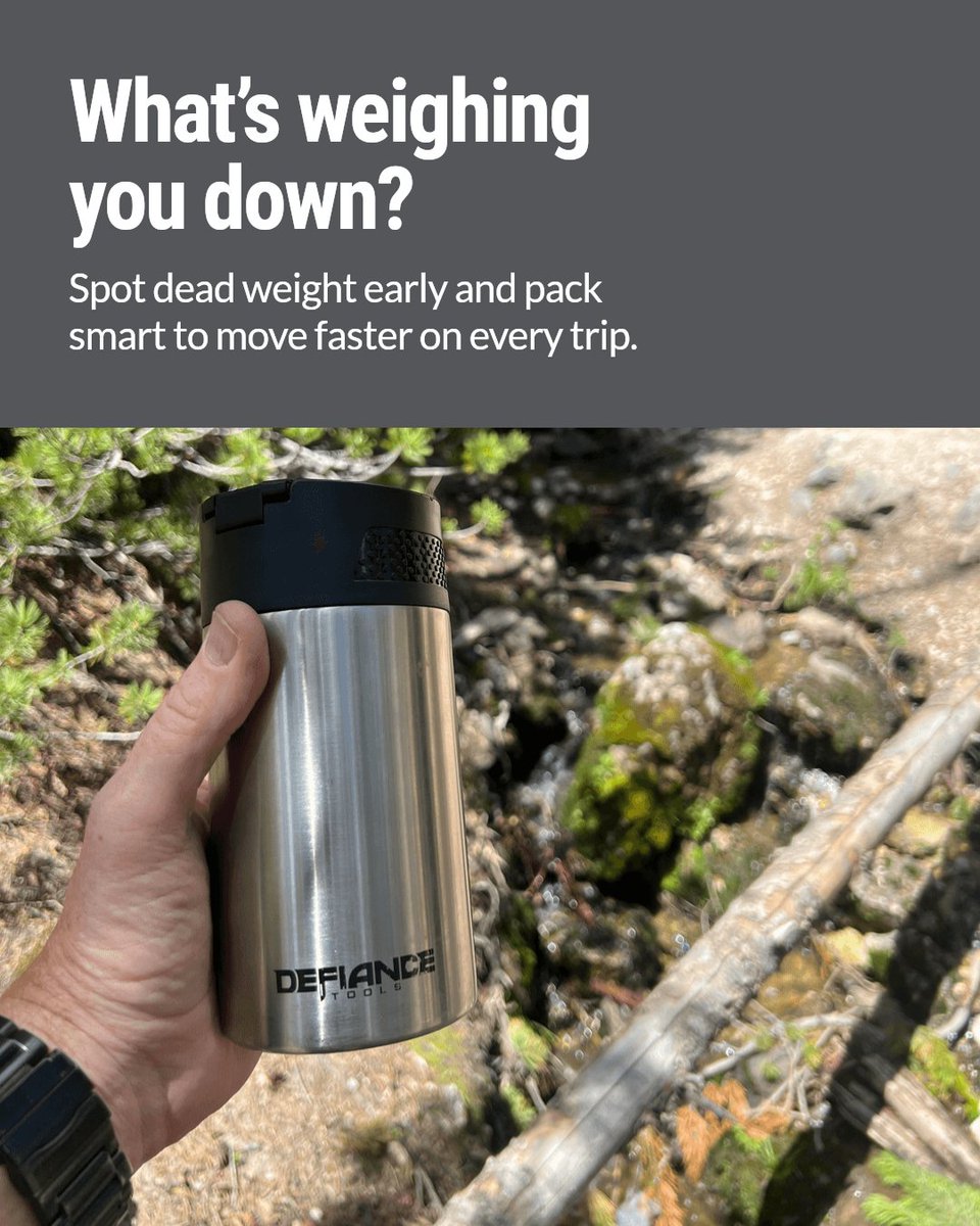 defiancetools's tweet photo. What’s the heaviest item in your camp kit? Spot dead weight early to save your back and move faster. Ditch bulky gear and pack smart for every trip. Your load should work for you, not against you. https://t.co/noAGeW8n9e