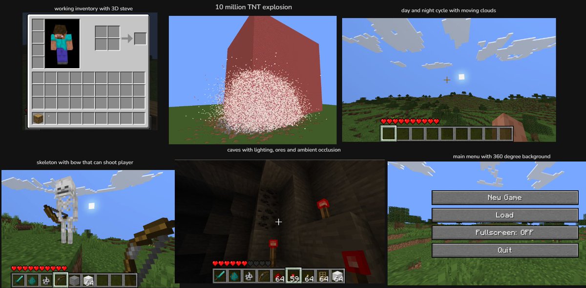 peca_cs's tweet photo. @Simon_Hypixel For more than a year I have been making a 1:1 Minecraft clone from scratch using OpenGL. I have documented the development on my YouTube channel PecaCS and in more detail to PecaCSLive. I started knowing nothing of graphics programming. https://t.co/X6OEHflfgV