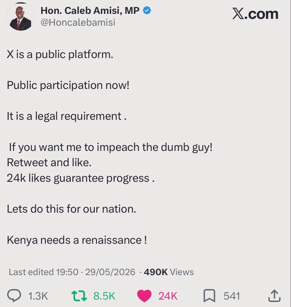 WeThePeopleMvt's tweet photo. Someone to remind @Honcalebamisi that Kenyans took the dare and it's time for Ruto to go home. 

Caleb Hamisi thought Kenyans will not take the dare. 

We are now expecting you to lead the impeachment. 

#WeThePeopleKE #RutoMustGo https://t.co/jgJ2pnvYo3