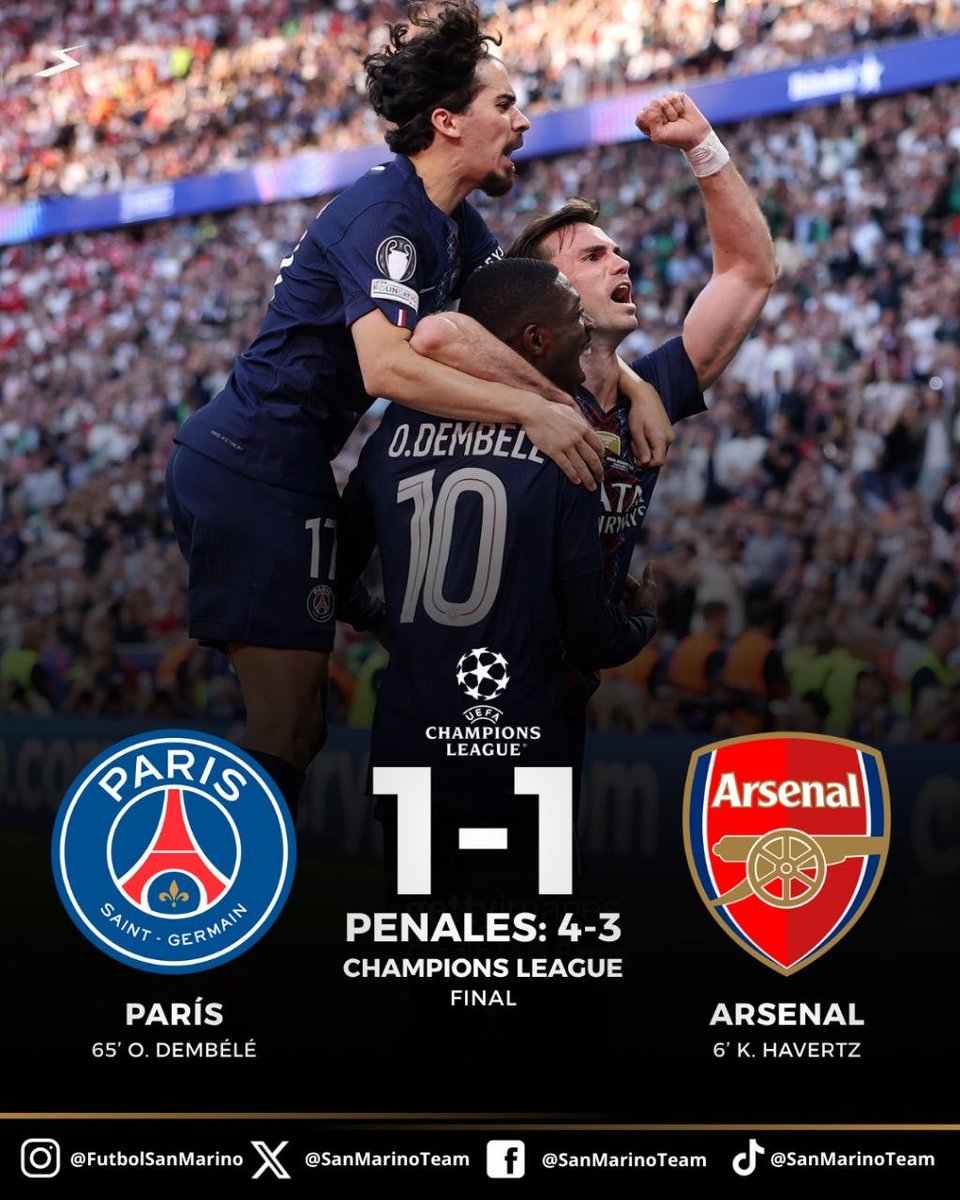 Locobet365's tweet photo. EL PSG DE LUIS ENRIQUE LE GANÓ AL ARSENAL POR PENALES Y ES BICAMPEÓN DE LA UEFA CHAMPIONS LEAGUE. 🏆🇫🇷

Repiten el título del año pasado y vuelven a mostrar una hegemonía gracias a su entrenador. Es realmente el mejor de todos en este momento. Es increíble este equipo francés. https://t.co/bjstsoQJKa