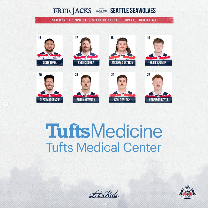 JamDelay's tweet photo. Lots of change in the @NEFreeJacks pack this week! 

Geiger shifts back to 2 with Sole &amp; Niuafe as props. Jacob Norris starts at lock for JFS' first #MLR2026 start!

Coghlan starts on the wing, and Andrew Quattrin makes his first appearance, as a prop? #MLRStats https://t.co/YIJo3C3ahz