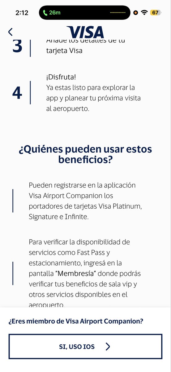 FREECHO_'s tweet photo. @Bancolombia me niegan el beneficio de Visa Airport Companion de mi Visa Signature y me cuelgan cuando pregunto. El portal/app oficial de @VisaColombia lo confirma. ¿Cómo procedo? https://t.co/KKEWKvNjlY