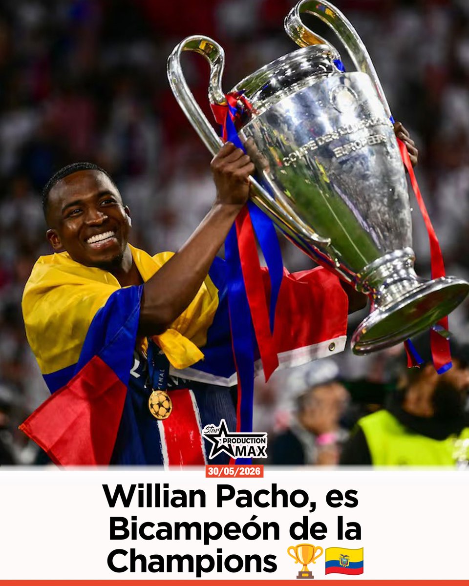 starPmax's tweet photo. 🤩¡WILLIAN JOEL PACHO TENORIO ES BICAMPEÓN DE LA CHAMPIONS LEAGUE!

El MEJOR DEFENSA del mundo vuelve a conquistar Europa con el PSG. ▪️ https://t.co/zdiz5b4Loh
