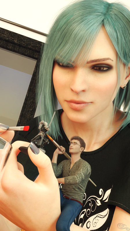 Smallest_Mac's tweet photo. Awesome little commission by my friend @MadameMaev of me and her painting a miniature. I'm helping get in there to do the eyes lol find them here: https://t.co/fsaVp8Relk
#giantess #sizetwitter https://t.co/JQSBPvCJKm