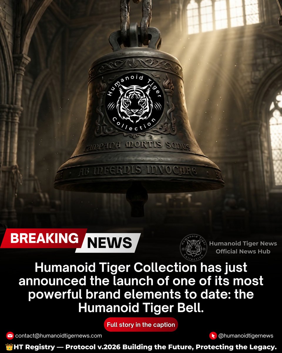 _htcnews's tweet photo. Humanoid Tiger Collection has just announced the launch of one of its most powerful brand elements to date: the Humanoid Tiger Bell.

This is not a decorative symbol. The bell is a trigger.

Forged in Latin, carved into history, and marked with the HTC seal, the Humanoid Tiger Bell was created with a single purpose: to separate market noise from the movements that truly matter.

It will not ring for every piece of content. Only for those that mark something. Cycle openings.
Fundamental announcements. Moments that define the Collection's trajectory.

When you hear it — stop. Something important is coming.

The right frequency doesn't just attract attention — it dictates the rhythm of reality. From this moment forward, it is the toll of the Humanoid Tiger Bell that signals the beginning of something undeniable.

HTC doesn't follow the market's rhythm. It sets it.

Reporting: Humanoid Tiger News — Official News Hub

🐅Humanoid Tiger: Ex Tenebris Lux & Constant evolution.

#NFT #Bitcoin #cryptocurrency #CryptoNews #Ethereum #Trump