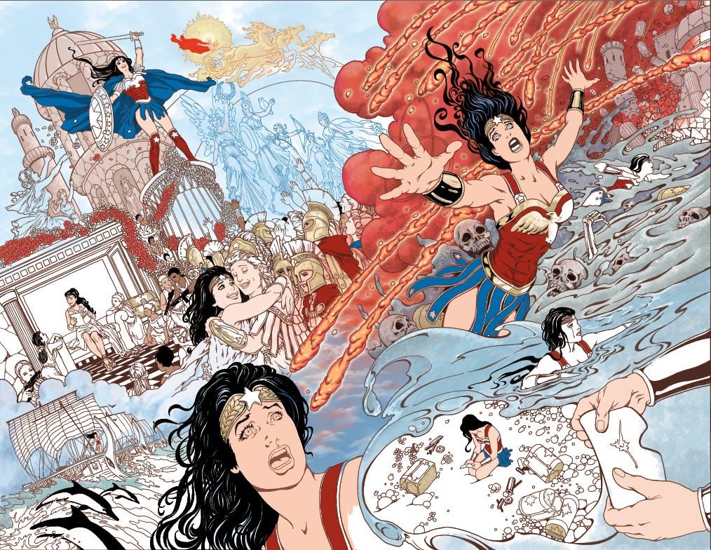 BostonComics's tweet photo. Boston #Comics Roundtable pointer of the day: Another process posting from artist Colleen Doran, showing how a double-page spread developed, despite floods, and what didn’t make the final image – https://t.co/Iz0TiYEl9F https://t.co/1tYRqdSce1