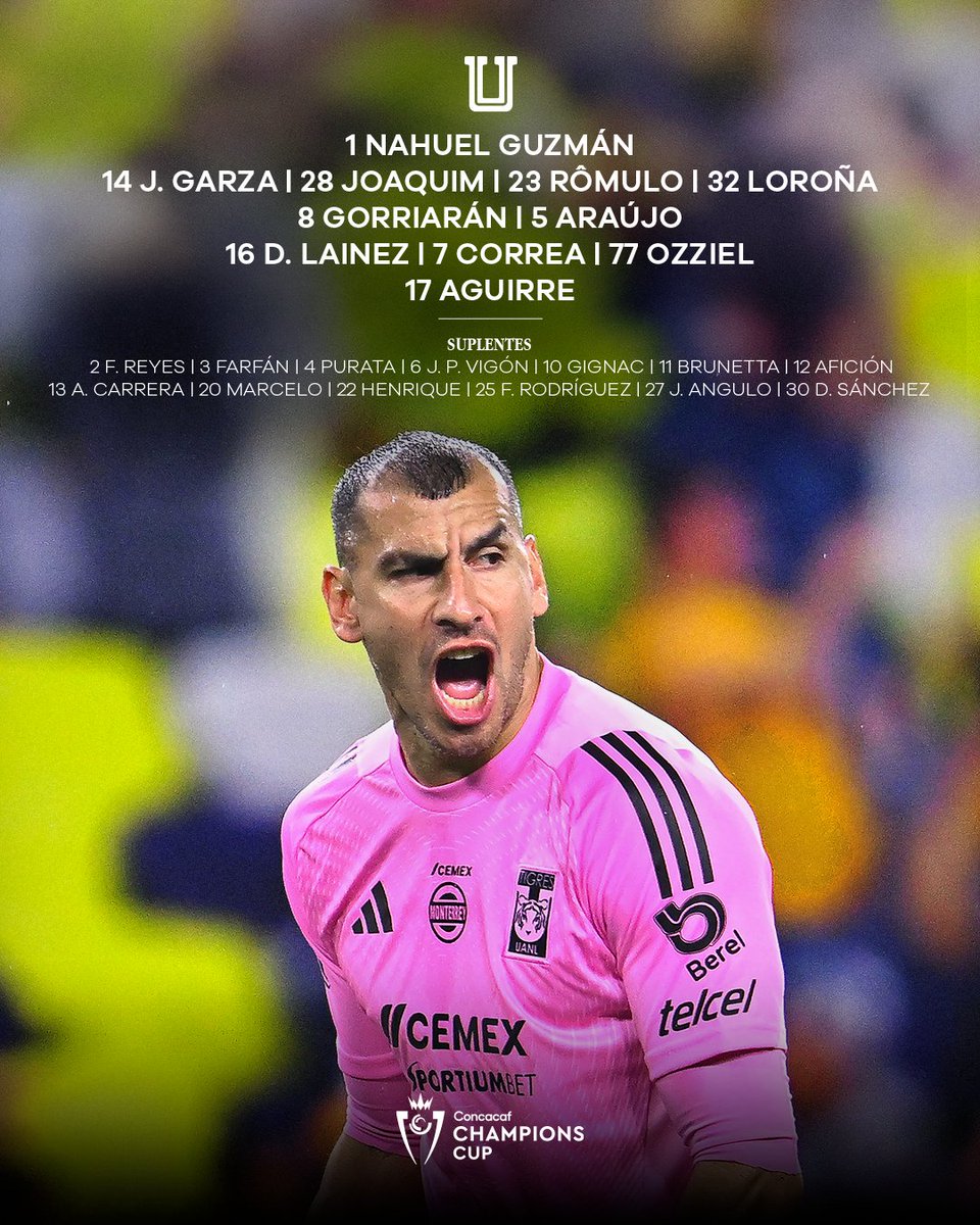 TigresOficial's tweet photo. 📋 Repaso del cuadro titular y suplentes para el partido de esta noche.

#SiempreContigo 👊🏼 #EstoEsTigres 🐯 https://t.co/D6EoztkKbU