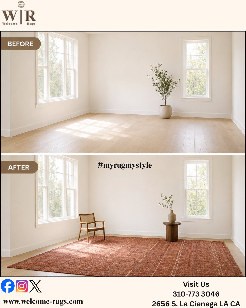 Welcome_Rugs's tweet photo. ✨ From empty to extraordinary.
At W|R, a hand-knotted burnt brick rug adds warmth, texture, and timeless elegance to any space. 🧶🏡
 La Cienega Blvd, Los Angeles, CA
 310-773-3046
 https://t.co/iCMOdvtl0m #myrugmystyle #WRWelcomeRugs #ModernLuxury #michaeljackson #furniture https://t.co/KXTlNV7KOw