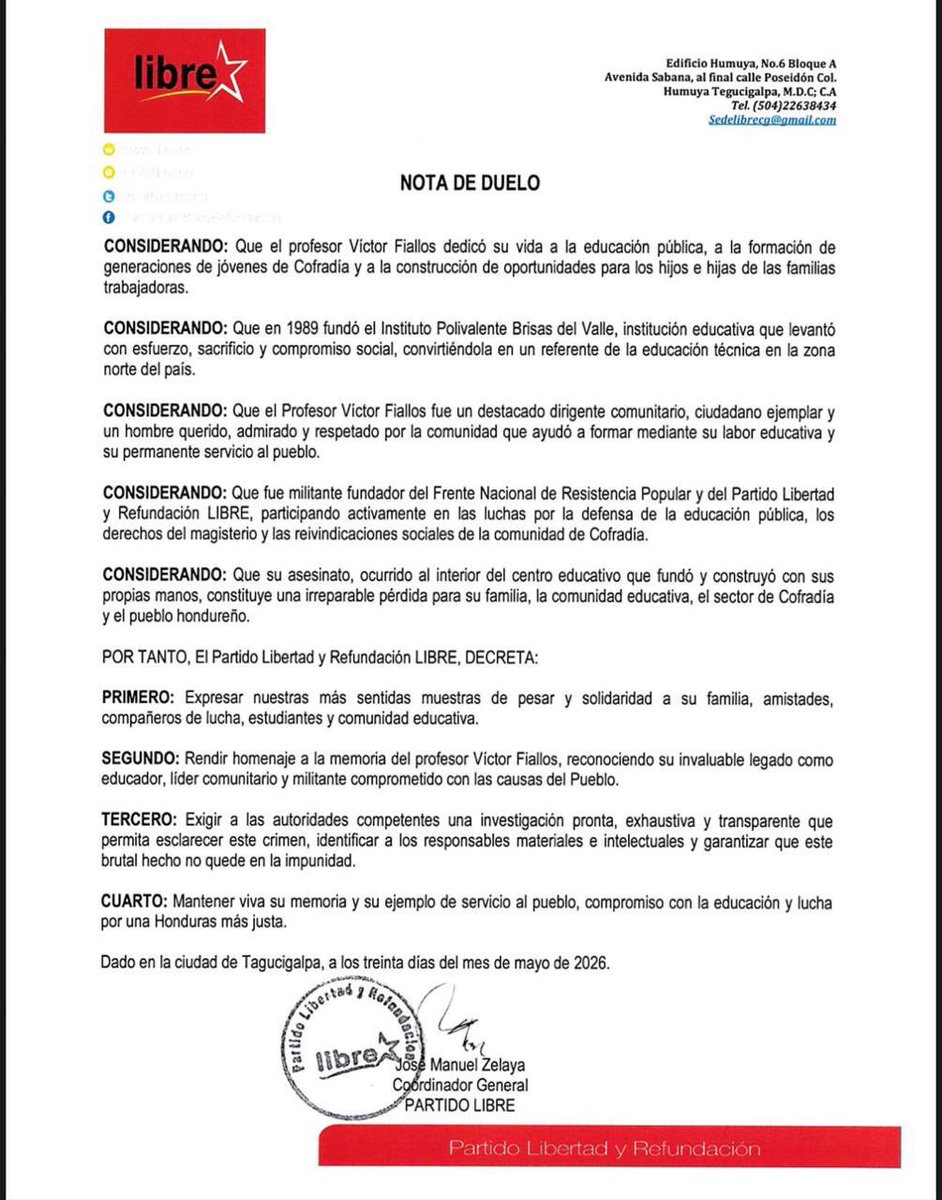 PartidoLibre's tweet photo. Expresamos nuestro más sentido pésame a familiares, amigos y compañeros (a) del  conocido y apreciado  profesor Víctor Fiallos.

@manuelzr 🤠
Coordinador General https://t.co/7PrwbWhGwg