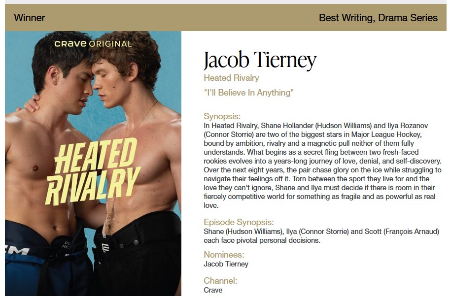 heatedrivalnews's tweet photo. 🏆 Congratulations to Jacob Tierney for winning, "Best Writing, Drama Series" for the episode, “I'll Believe In Anything,” at the CSA Scripted Television Awards, May 30, 2026! https://t.co/ktSJ2ZoZy8