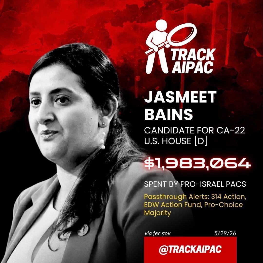 TrackAIPAC's tweet photo. BREAKING: @ryangrim just confirmed that the Israel lobby is secretly funneling money into Connie Chan's campaign. We have the breakdown:

1. AIPAC-aligned groups (United Democracy Project, Democratic Majority for Israel, and Kimbark Foundation) donated >$750,000 to EDW Action Fund in mid-April.

2. EDW created a new affiliated PAC, Pro-Choice Majority Action, on May 1st, timed specifically so its first required FEC disclosure falls weeks after the California primary elections. Because Pro-Choice Majority Action is listed as affiliated with EDW Action, the PACs can transfer unlimited sums between themselves.

3. The new PAC, Pro-Choice Majority Action, has spent heavily on the following candidates since receiving their Israel lobby cash infusion:
🔎 Connie Chan in #CA11: $475,000
🔎 Melissa Hernandez in #CA14: $200,000
🔎 Jasmeet Bains in #CA22: $100,000