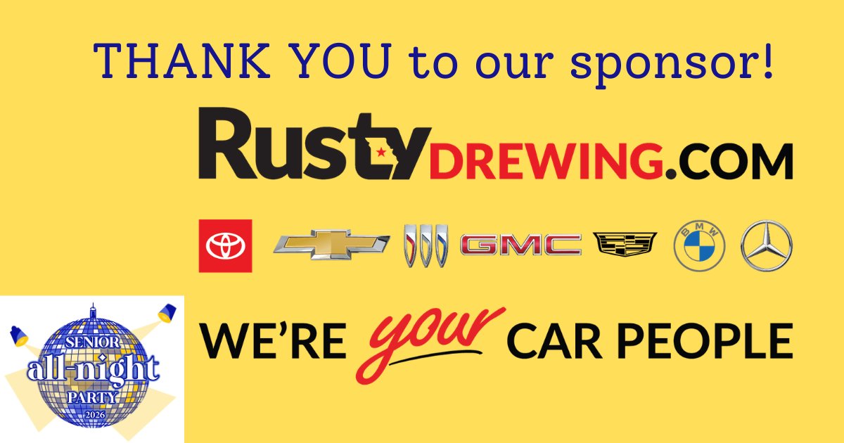 CoMoSANP's tweet photo. 2026 Senior All-Night Party was a huge success!  Thank you to our sponsor, @RustyDrewingCar! https://t.co/30jvSio8K0