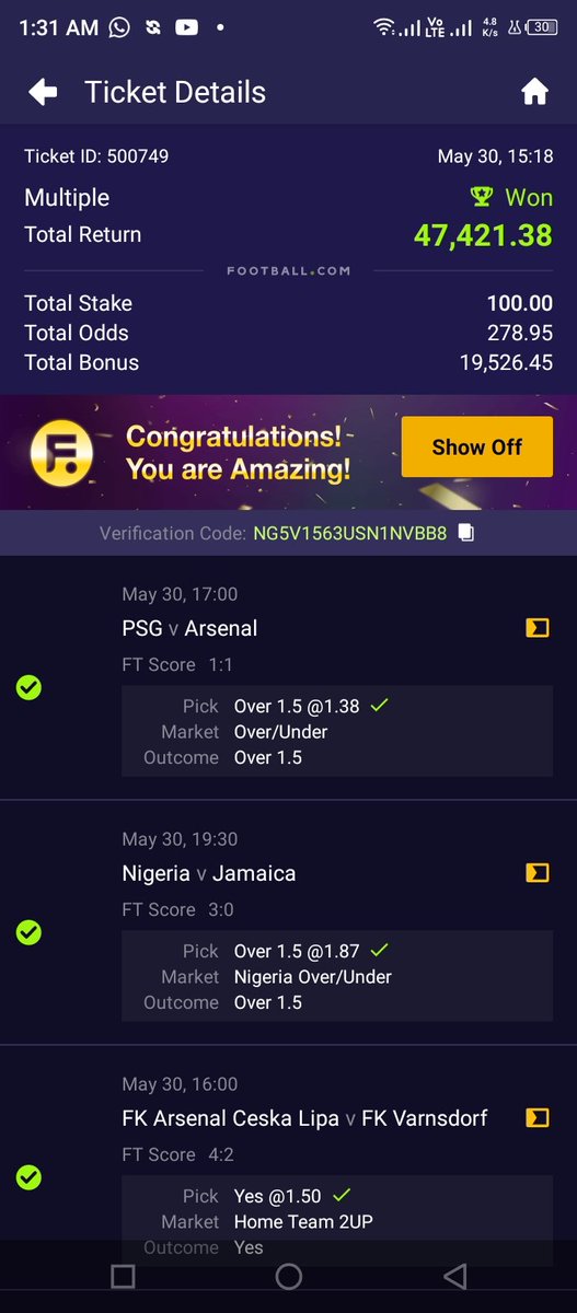 Princeik123's tweet photo. Boom another massive winning for me 😂 take am play first 

Body dey hot oh @officialmoore7 I dey wait for your games now I don get staking power https://t.co/f3iMg4dhE8